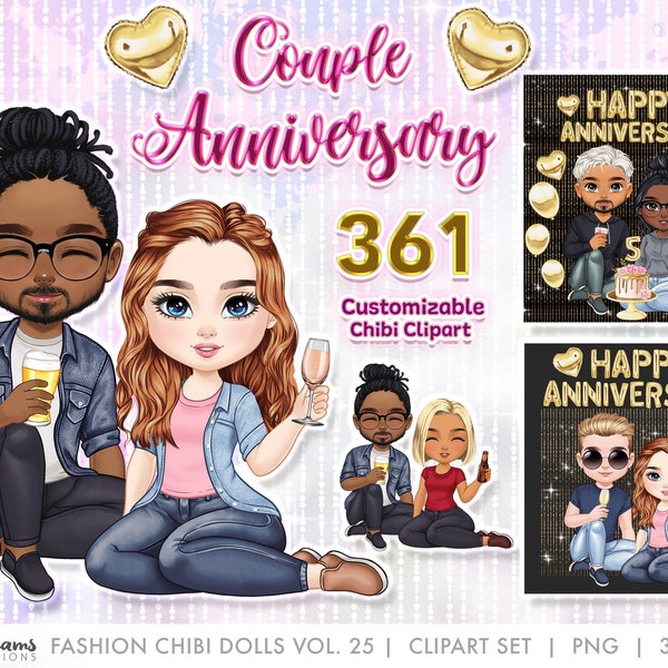 Chibi Clipart, Chibi Couple Png, Customizable Digital Paper Doll, Anniversary Gifts for Parents