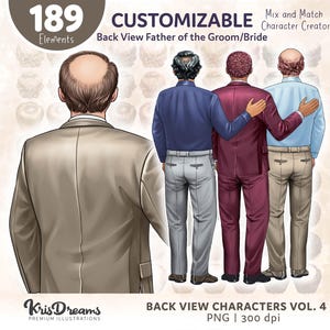 Älterer männlicher Charakter Ersteller | Anpassbares Vater der Braut / des Bräutigams Clipart-Set | Mix and Match Rückansicht Opa | DIY Hochzeitsgrafiken