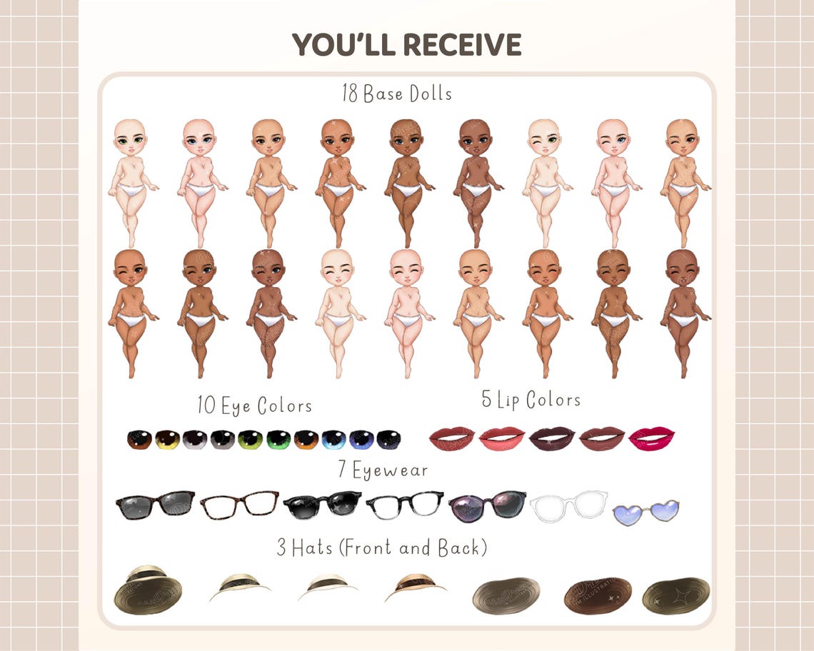 Customizable Characters Graphics Customizable Curvy Girl Clipart Kit – Travel Beach Character Creator ...