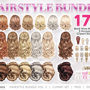 Hair Clipart Bundle, Black Girl Hairstyle Clipart, Braid Hairstyle, Natural Hair Woman Clipart, Curly Hair, Wavy Hairstyle
