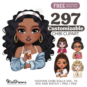 Best Friends Chibi Clipart Set – Build Your Own Customizable Cute Girl Characters with Personalized Hairstyles and Outfits | PNG and PSD