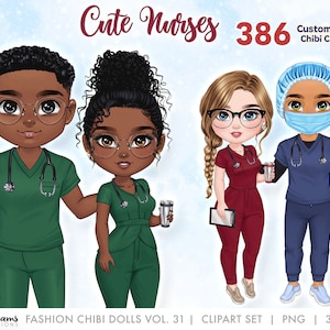 Chibi HealthCare Clipart, Medical Nurse Clipart PNG,  Men Clipart, Hospital Clipart, Scrubs Best Friends Clip Art, Sublimation Design PNG