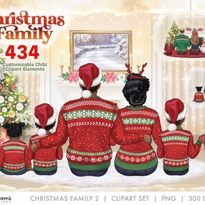 Weihnachten Clipart, Familie Clipart, sitzend, Rückansicht Clipart, anpassbare Clipart PNG für Sublimation Designs