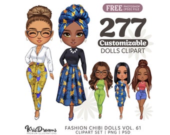 Chibi Friends Customizable Clipart: Mix and Match Digital Paper Doll with Fashion and Hairstyles for Tshirt Sublimation Designs