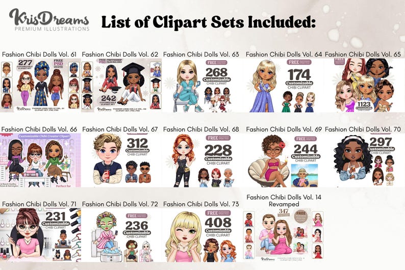 Customizable Characters Graphics Customizable Chibi Clipart Bundle | Character Creator, Family Portrait ...