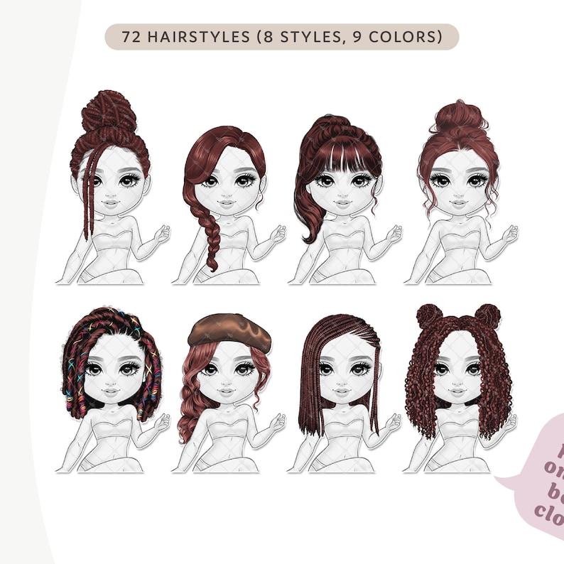 Cartoon Crafter Customizable Clipart: Chibi Woman Arts and Crafts, Sewing, Small Business PNG Bundle | Mix and Match Digital Doll image 6