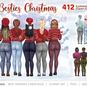 Imágenes prediseñadas de mejores amigas, mejores amigas de Navidad, imágenes prediseñadas de hermanas del alma, imágenes prediseñadas PNG personalizables, diseños de sublimación