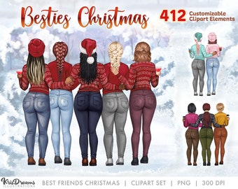 Best Friends Clipart, Christmas Best friends, Soul Sisters Clip art, Customizable Clipart PNG, Sublimation Designs