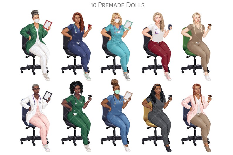 HealthCare Clipart, Medical Nurse Clipart PNG, Hospital Clipart, Sisters Clipart, Scrubs Best Friends Clip Art, Sublimation Design PNG image 2