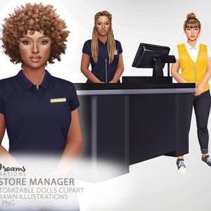 Store Manager Clipart, Cashier Clipart,Boss Babe Clipart, Business Owner Clipart, Melanin Queen png, Customizable Clipart