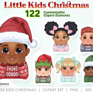 Christmas Best friends clipart, Chibi Children png, Kids Boys and Girls Pajama Customizable Design in PSD and png