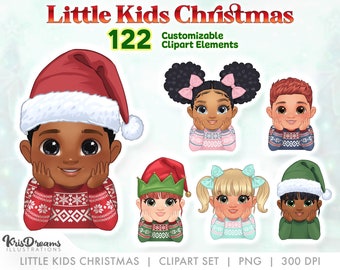 Christmas Best friends clipart, Chibi Children png, Kids Boys and Girls Pajama Customizable Design in PSD and png