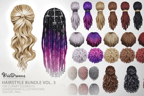 Hair Clipart, Fashion Girl Clipart, Black Girl Hairstyle Clipart, Braid Hairstyle, Natural Hair Woman Clipart, Locks, Silver, Ombre