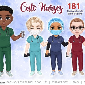 Chibi HealthCare Clipart, Medical Nurse Clipart PNG,  Men Clipart, Hospital Clipart, Scrubs Best Friends Clip Art, Sublimation Design PNG