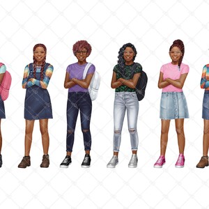 Back to School Clipart, Tween Girls Clipart, Children Clipart, Middle School, Fashion Girl Clipart, African American, Black Girl Clipart, image 3