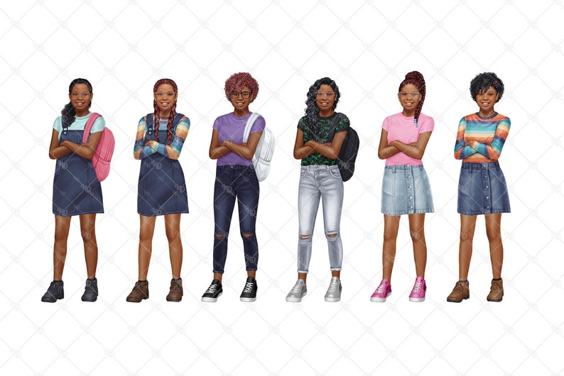Back to School Clipart, Tween Girls Clipart, Children Clipart, Middle School, Fashion Girl Clipart, African American, Black Girl Clipart, image 3