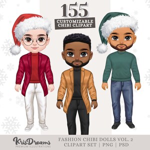 Chibi Christmas Men Clipart - Customizable PNG | Best Friends, Husband, Boys |  DIY Holiday Graphics