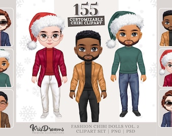 Chibi Christmas Men Clipart - Customizable PNG | Best Friends, Husband, Boys |  DIY Holiday Graphics