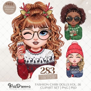 Christmas Chibi Customizable Clipart, Best friends Soul Sisters Png, Custom Portrait, Sublimation Design Digital Download, Personalized Gift