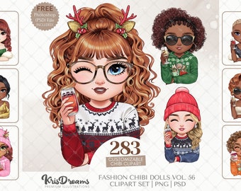 Christmas Chibi Customizable Clipart, Best friends Soul Sisters Png, Custom Portrait, Sublimation Design Digital Download, Personalized Gift