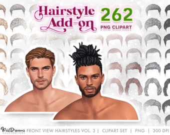 Hair Clipart, Front Hair Add-on, Man Bun, Braid, Locs, Natural Hair, Curly Hair