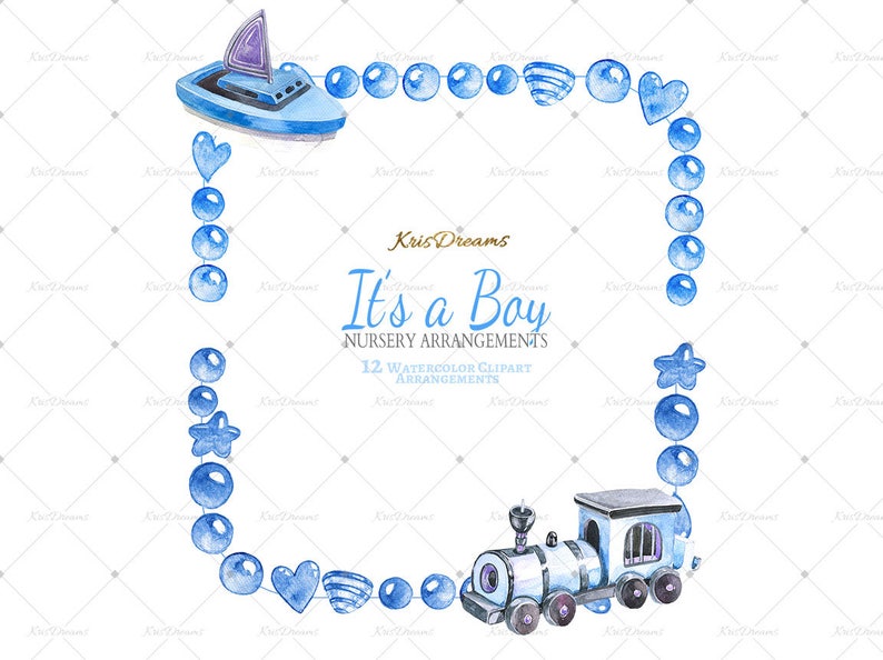 Baby Boy Nursery Clip Art Arrangements Watercolor Clip Art