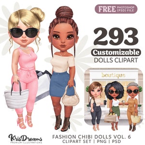 Shopping Chibi Clipart, Best Friends Drinking PNG, Fashion Girls Clipart, Customizable Clipart, Soul Sisters PNG, Besties Coffee Boba Tea