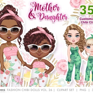 Chibi Clipart, Mother Daughter Shirts, Mom png, Fashion Clipart, Png Files for Sublimation, Anniversary Gifts for Parents