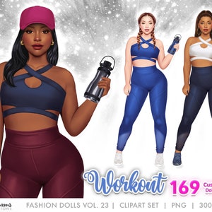 Gráficos de fitness, png de treino de ginástica, clipart de esportes, clipart de garota negra, garota de clipart de moda, ilustrações personalizáveis de cabelos e roupas