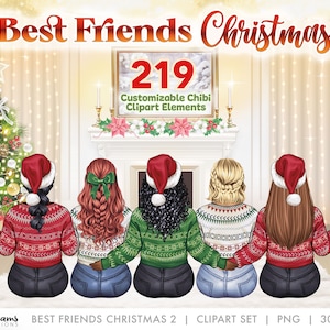 Imágenes prediseñadas de mejores amigos, mejores amigos sentados, mejores amigos en Navidad, imágenes prediseñadas de hermanas del alma, imágenes prediseñadas PNG personalizables, diseños de sublimación
