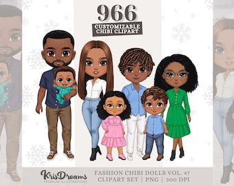 Chibi Christmas Family Clipart Bundle, Mom Dad Kids Teen Girl Boy Customizable Clipart, Sublimation Design, HTV Design, Scrapbooking