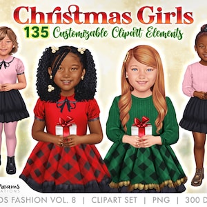 Little Girl Clipart, Customizable Clipart, Children png, Christmas Girl Graphics, Fashion Girl Clipart, Black Girl Clipart