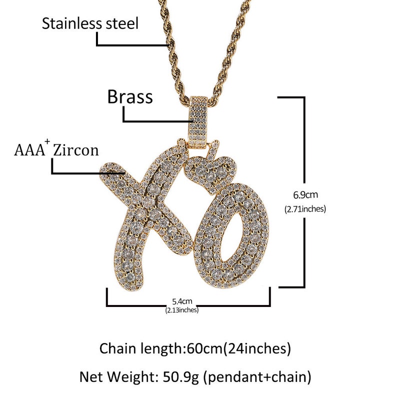 Hip Hop Cute New Love XO Letter Pendant Necklace Custom XO Men Etsy