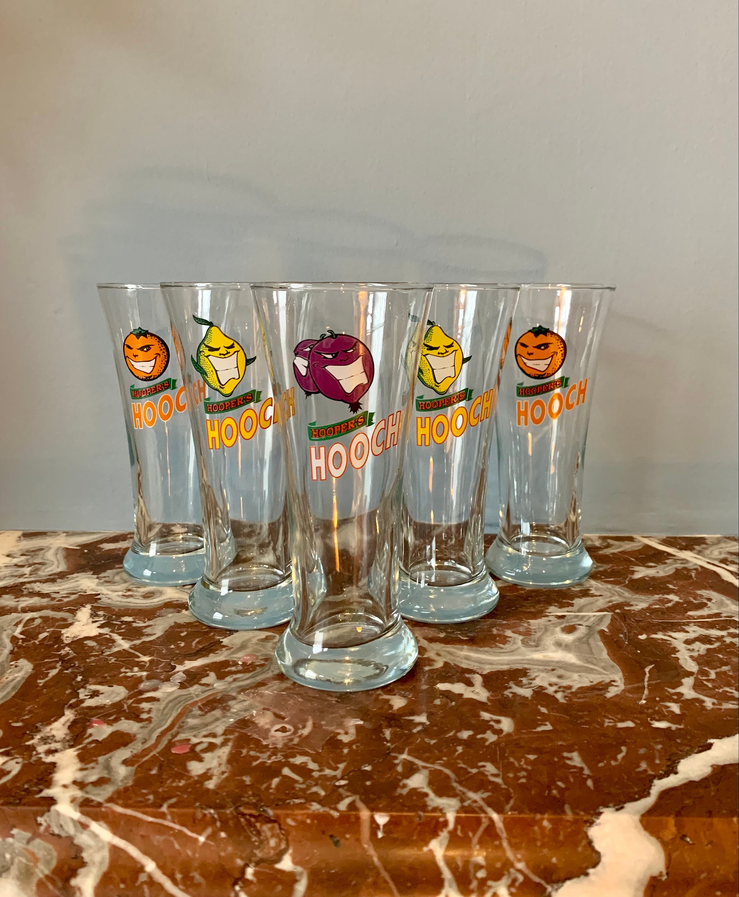 Set of five Hoopers Hooch glasses // high ball glasses // Etsy