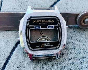 Collectible Watch ELEKTRONIKA 5 empty watch case like new under repair or spare parts made in Su/ELECTRONICA digital QUARTZ/Watch Findings