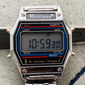 Męski zegarek na rękę Montana USA cyfrowy kwarcowy wyświetlacz LCD 16 melodii chrono/zabytkowy zegarek elektroniczny American Eagle tylna pokrywa + bransoleta STS