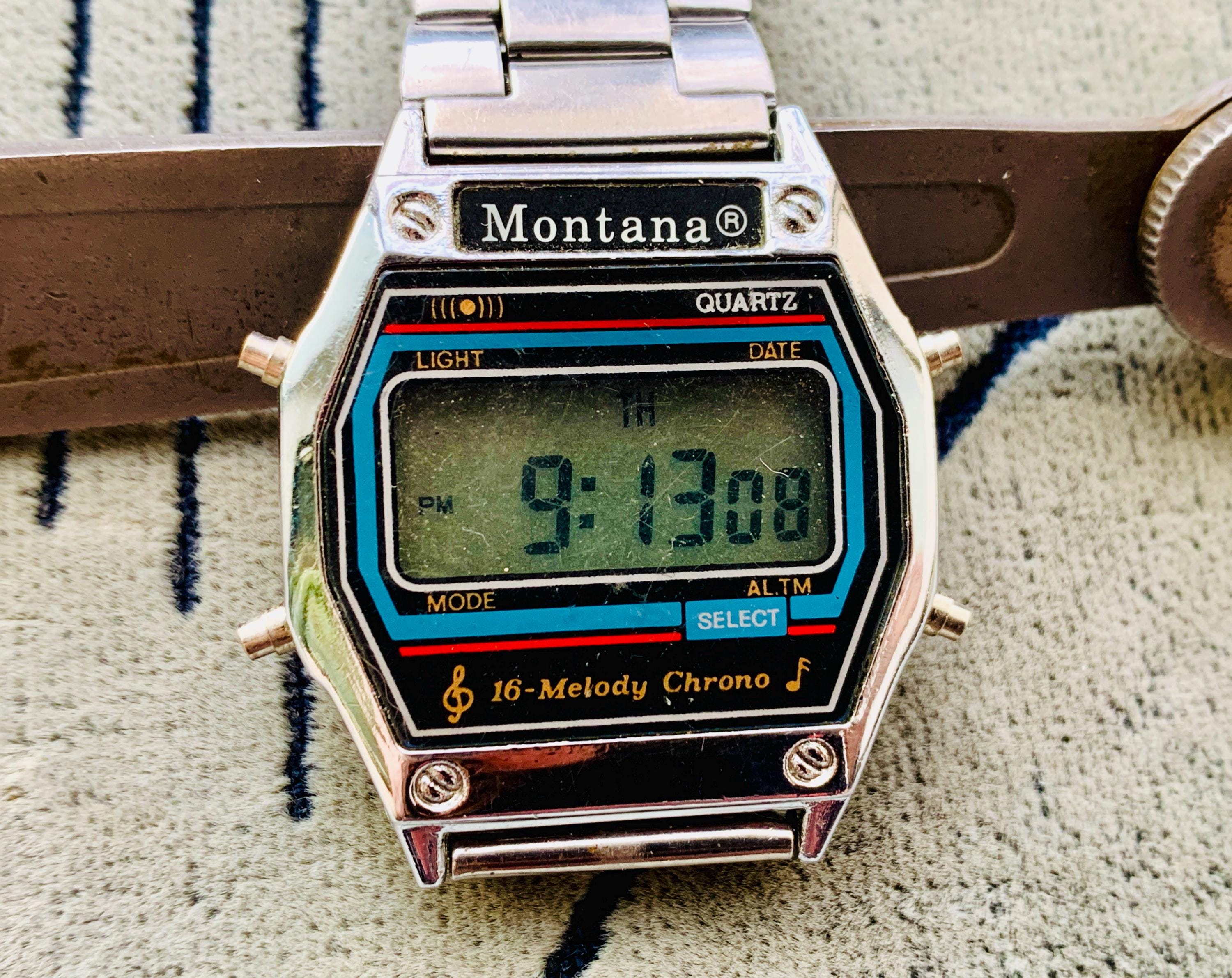 Vintage Montana Quartz Digital Watch: 16 Melody Chrono, Alarm
