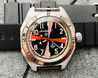Verzamelhorloge VOSTOK amfibie-radiokamer met anker 2409 Su gemaakt in de USSR/herenpolshorloge WOSTOK amfibia RRoom Albatross antimagnetisch
