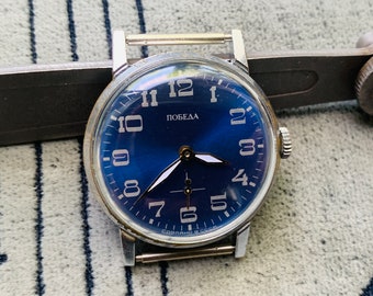Vintage Pobeda Men's Watch: USSR Classic Manual Wind Collectible