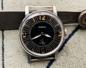 Vintage Pobeda USSR Watch: 15 Jewels, Manual Wind, Classic Design
