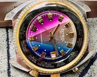 Vintage Estoral Swiss Watch: Cities Time Zones Dial - For Repair/Parts
