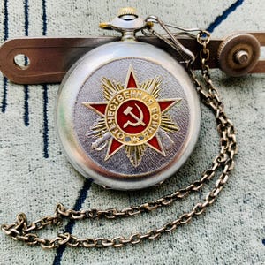 Pocket Watch MOLNIJA Order of the Great Patriotic War roman numerals guilloche beautiful dial ChChZ made in USSR/Collectible Watch Molniya