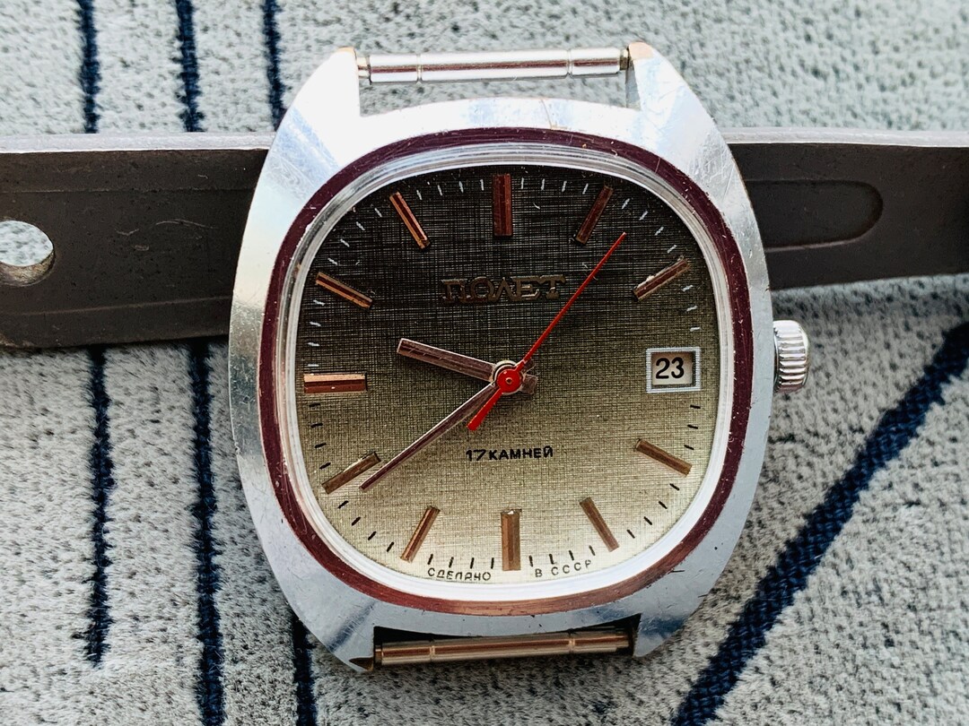 Vintage Poljot Armbanduhr: 17 Jewels, graues Denim Zifferblatt