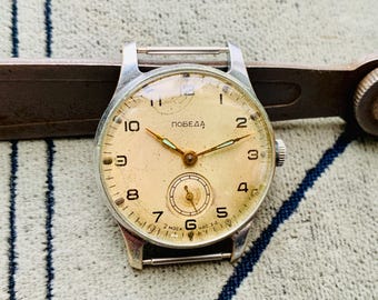 Vintage Pobeda Victory Watch: USSR 15 Jewels Manual Wind