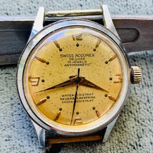 Collectible Watch Swiss Accurex De Luxe 17 jewels antimagnetic made in Switzerland/Unisex Wrist Watch Helvetia manual winding sts back/Uhr