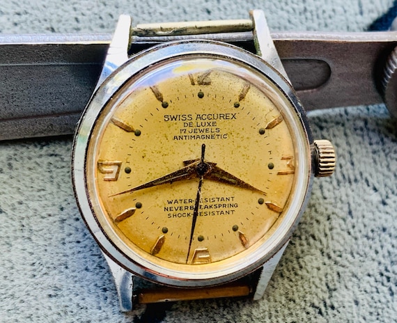 Montre Ancienne Homme LUX 17 Rubis - Mécanique à Remontoir - Boîtier Laiton - Cadran Noir - Vintage