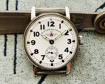Pobeda Shturmanskie USSR Watch, 15 Jewels, Manual Wind, Skeleton Case
