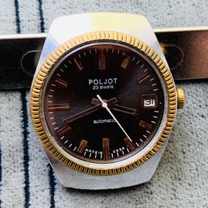 Collectible watch POLJOT 23 jewels automatic/manual winding made in USSR/Men&#39;s Wrist Watch POLET 1 MChZ named Kirova with calendar frame Su
