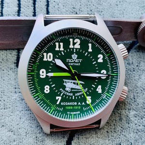 Collectible Watch POLJOT Signal Russian Aviator Kozakov A.A. 1889-1919 1 MChZ named Kirova made in SU/Men&#39;s Wrist Watch POLET Sopwith Camel