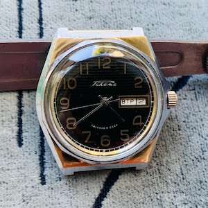 Collectible Watch RAKETA guilloche &quot;Rolex&quot; style 2628 double calendar frame PChZ made in USSR/Men&#39;s Wrist Watch Ракета Petrodvorets/ROCKET
